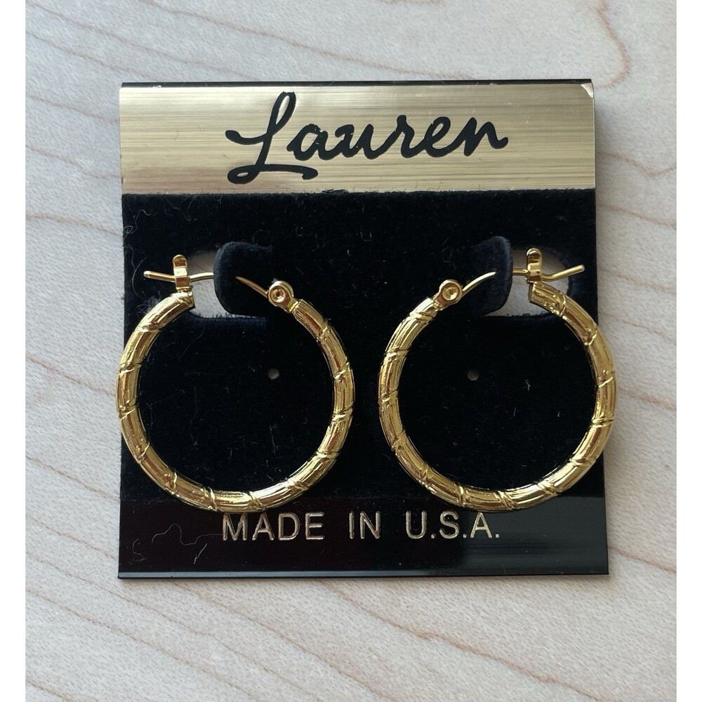 Lauren Goldtone Etched Hoop Earrings Women’s Fashion Jewelry New